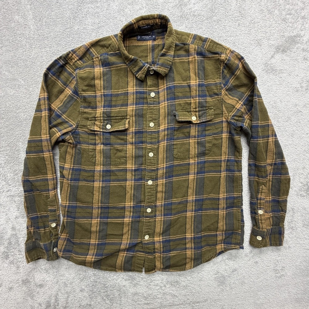 Lucky Brand Shirt Mens XL Green Plaid Flannel‎ Button Front Long Sleeve Casual